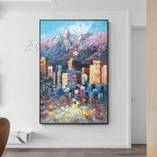 Arte abstrata de paisagem moderna para parede de cidades, quadros de arte pintada à mão em tela para decoração de sala de estar 2024 - compre barato