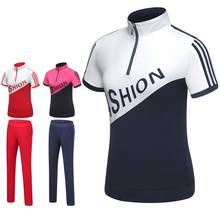 Conjunto de roupa desportiva feminina golf manga curta camiseta comprida justa calças casuais respirável macia d0683 2024 - compre barato