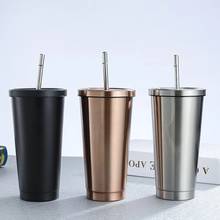 500ML Stainless Steel Double Insulated Straw Cups Vacuum Tea Coffee Beer Mugs with Lid Metal Drinkware Water Bottle Holiday Gift 2024 - buy cheap