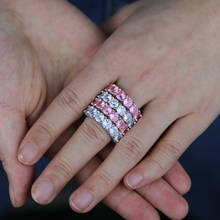 Новое поступление круглой огранки 5 мм белый, розовый цвет, длинный CZ вымощенное обручальное кольцо для женщин обручальные кольца ювелирные изделия Прямая поставка 2024 - купить недорого