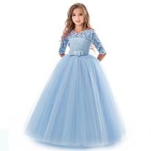 Новое кружевное платье принцессы Детское платье с цветочной вышивкой для девочек, винтажные Детские платья для свадебной вечеринки, торжественное бальное платье, 14T 2024 - купить недорого