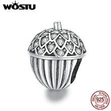 Wostu Genuine 925 Sterling Silver CZ Oxidized silver Lucky Pine Cone Original Charm for Brand Female DIY Jewelry BSC337 2024 - buy cheap