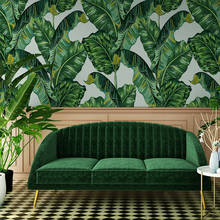Пользовательские 3D зеленые растения банановый лист водонепроницаемый холст настенная живопись обои для гостиной спальни домашнее улучшение настенная роспись 2024 - купить недорого