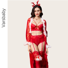 Camisola sexy de natal varsbaby, roupa íntima renda transparente, robe vermelho transparente para mulheres 2024 - compre barato