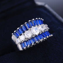 Anel de noivado feminino, anel de cristal azul branco com pingente, cor de prata, amor, para mulheres, geométrico, zircônia, anel de noivado 2024 - compre barato