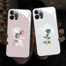 Capa de vidro temperado para iphone, chamada de luz, para iphone 11 12 pro max 8 7 plus, flor, led, flash, para iphone xr x xs max 12 mini case 2024 - compre barato