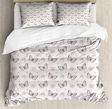 Entomology Duvet Cover Set Leaves Butterflies and Roses 3 Piece Bedding Set Pale Eggshell Pale Sage Green Pale Pink and Champagn 2024 - buy cheap