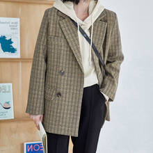 Plaid Suit Jacket Women Korean Loose New Vintage Woolen Ladies Blazer Winter Jacket female oversize Coat 2024 - buy cheap