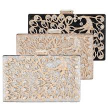 Luxury Dazzling GOLD Crystal Women Peacock Clutches Handbag Metal Evening Bags Minaudiere Lady Party Purse Wedding Bridal Purses 2024 - buy cheap