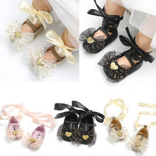 Zapatos de primeros pasos para bebés, sandalias con lazo de princesa para recién nacidos, zapatos de cuna suaves, con lazo Floral de lentejuelas, zapatos de encaje sin cordones de 0 a 18M 2024 - compra barato