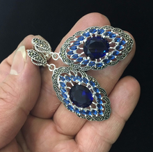 Lady's Fashion Genuine 925  Blue Crystal Art Style Marcasite Earrings natural Luxury Ms. girl Wedding Jewelry 2024 - buy cheap
