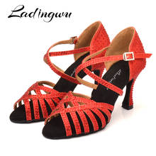 Ladingwu-sapatos de baile femininos, calçado de baile, brilhante, vermelho, strass, 10cm 2024 - compre barato