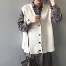 Colete feminino sem mangas para outono, colete folgado, estilo escolar, com botões, gola v, tricotado, não 2024 - compre barato