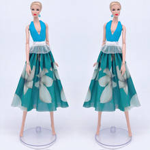 Turquoise Fashion Doll Clothes For Barbie Doll Outfits Dress Vest Top & Countryside Floral Midi Skirt 1/6 Doll Accessories 2024 - buy cheap