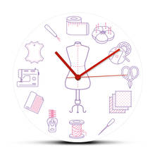 Thin Lines Sewing Icons Print Wall Clock Sewing Machines Needles Scissors Non Ticking Wall Art Decorative Watch Gift For Tailor 2024 - buy cheap