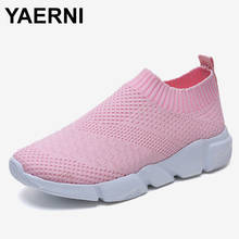 YAERNIWomen's flat shoes Women's knitted shoes Casual slip on vulcanized shoes mesh female soft breathable women's footwearE1275 2024 - buy cheap