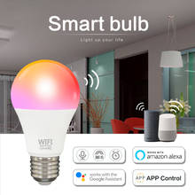 Lâmpada de luz inteligente led 9w rgbcw, lâmpada inteligente wifi com brilho ajustável e27/b22, controle por voz funciona com alexa e google home 2024 - compre barato