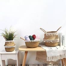 Handmade Woven Storage Baskets with Beads Flower Pot Foldable Laundry Organization Toy Sundries Container Nordic Home Decoration 2024 - buy cheap