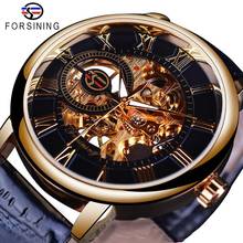 Forsining-Reloj de pulsera con diseño de logotipo en 3d para hombre, pulsera de cuero con diseño de grabado en oro y negro, reloj mecánico de marca de lujo, Heren Horloge 2024 - compra barato