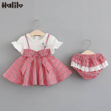 Halilo Baby Summer Outfit Big Bow Pliad Dress + Shorts 2pcs Infant Clothing Baby Girl Sets 1st Birthday Girls Clothing Set 2020 2024 - buy cheap