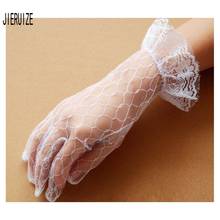 JIERUIZE-guantes de novia transparentes de tul, de dedo completo, longitud de muñeca, color blanco marfil, para boda 2024 - compra barato