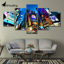 Pintura de impressão em hd imagens modulares, 5 peças, cidade, cena noturna, quadro, arte de parede, poster moderno, decoração de casa, tela 2024 - compre barato