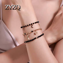 Женский браслет-тройка ZYZQ, черный браслет из бисера ручной работы со звездой и луной, оптовая продажа 2024 - купить недорого