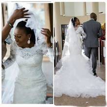 Vestidos De novia De sirena africana para mujer, vestidos De novia De encaje De manga larga, negros, personalizados 2024 - compra barato