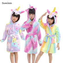 Kigurumi Children's Dressing Gown Animal Unicorn Bathrobe Baby Bathing Suit Boys Girls Hooded Robe Flannel Sleepwear Nightgown 2024 - buy cheap