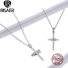 BISAER Cross Necklace 925 Sterling Silver Infinity Love Zircon Chain Link For Female Jewelry 45cm Adjustable Necklace EFN184 2024 - buy cheap