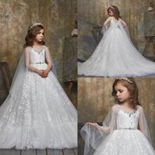 Luxury Beautiful Flower Girls Dress with Wraps O-Neck Lace Appliques Kids Prom Gowns Ball Gown Floor Length Flower Girls Dress 2024 - buy cheap