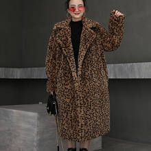 Leopard Print Teddy Fur Coat Women Outwear 2022 Winter Thick Warm Casual Loose Suit Collar Long Faux Rabbit Fur Jacket Female 2022 - buy cheap