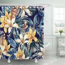 Conjunto de cortina de ducha de poliéster impermeable, Set de cortina de ducha de 72x78 pulgadas con diseño Floral Vintage, hojas verdes tropicales y flores exóticas, mariposas 2024 - compra barato