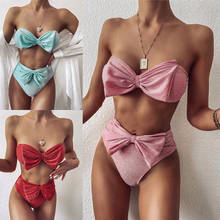 Bowknot Mulheres Swimwear Cintura Alta Maiô Feminino Biquíni Set купальники женские 2021 Cintura Alta Biquinis maillot de bain Femme 2024 - compre barato