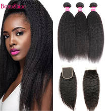 Kinky Straight Hair Bundles With Closure Corase Yaki Straight Human Hair Extension 4x4 Lace Closure With Human  Hair Bundles 2024 - buy cheap