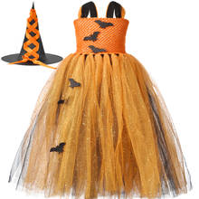 Vestido de tutú de bruja de murciélago naranja y negro para niña, disfraz de calabaza para Halloween, ropa de tul brillante para niña, vestido de fiesta de Carnaval de lujo 2024 - compra barato
