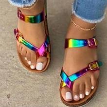 Sandálias multicoloridas femininas, chinelos de arco-íris com dedo aberto e fivela para praia 2024 - compre barato