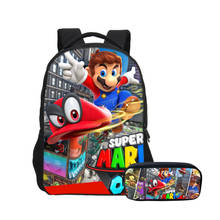 Veevanv marca 2 pçs conjunto mochilas para meninos meninas moda dos desenhos animados super mario 3d impressão mochila escolar crianças escolar 2024 - compre barato