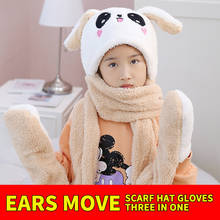 Hot Net Red Rabbit Girl's Plush Hat Can Moving Bunny Ears Hat Warm With Earflaps Movable Ears Glove Hat Scarf For Women/kid/Girl 2024 - buy cheap