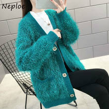 Neploe 2020 новые кардиганы в Корейском стиле с v-образным вырезом и длинным рукавом однобортный яркий вязаный свитер Модные свободные универсальные пальто 2024 - купить недорого