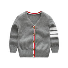 Novo cardigã para bebês outono, blusa simples para meninos, gola v, suéter infantil de malha listrada, cardigã de bebê menino 2024 - compre barato