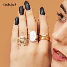 IngeSight.Z 3Pcs/Set Punk Imitation Pearl Rings Vintage Gold Color Crystal Geometric Knuckle Finger Big Rings for Women Jewelry 2024 - buy cheap