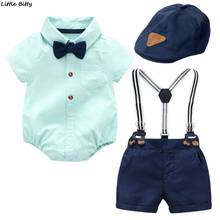 3m a 24m bebê menino cavalheiro conjuntos de roupas verão recém-nascidos meninos conjuntos bebê listras macacão camisas + cinto shorts chapéu arco conjunto 2024 - compre barato