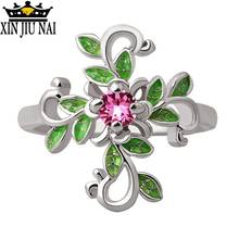 Cubic Zirconia Green Pink Crystal Rings for Women Jewelry Colourful Rose Gold Color Ring Leaf for Women Drop Shipping 2024 - buy cheap