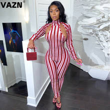 VAZN New product 2020 summer 2 colors striped long jumpsuit full sleeve O-neck special design jumpsuit lady high street jumpsuit 2024 - buy cheap