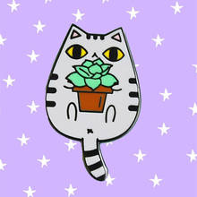 Broche de plantas suculentas de gato Tabby gris, insignias de Metal esmaltado, broches de solapa, chaquetas, Jeans, accesorios de joyería de moda 2024 - compra barato