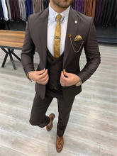 Costume Homme 3 Pieces Brown Two Button Men Suit 2021 Slim Fit Tailor Made Groom Wear Wedding Business Blazer（Jacket+Vest+Pants） 2024 - buy cheap
