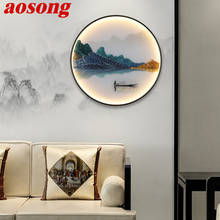AOSONG Wall Lights Modern Landscape Painting LED Sconces Round Lamp Creative For Home Bedside 2024 - buy cheap