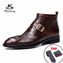 Men winter Boots Genuine cow leather chelsea boots brogue casual ankle flat shoes Comfortable quality lace up dress boots 2024 - buy cheap