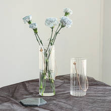 Cutelife-jarrón de cristal transparente con diseño de rayas, florero sencillo de Metal, con textura Floral, arreglo Floral hidropónico, para decoración del hogar 2024 - compra barato